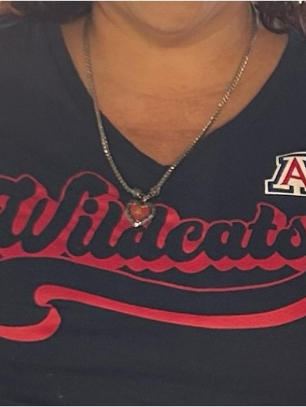 Silver Heart Necklace with Red Center Pendant U of A Necklace 23” extends to 24”